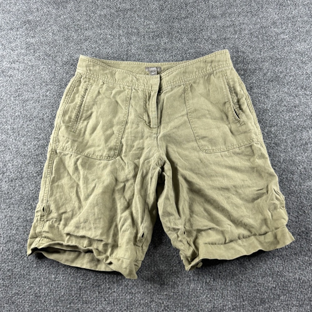 J. Jill Shorts Womens 4 Beige Khaki Linen Button 9" Inseam Pockets Beach Casual